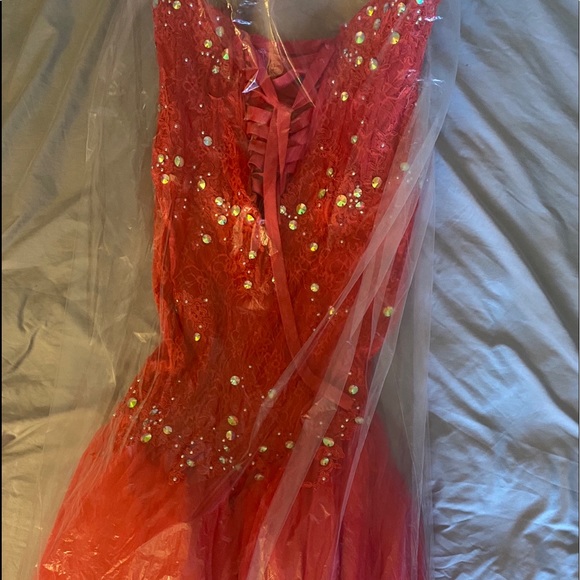 Mori Lee Red Lace Prom Dress - Picture 3 of 3